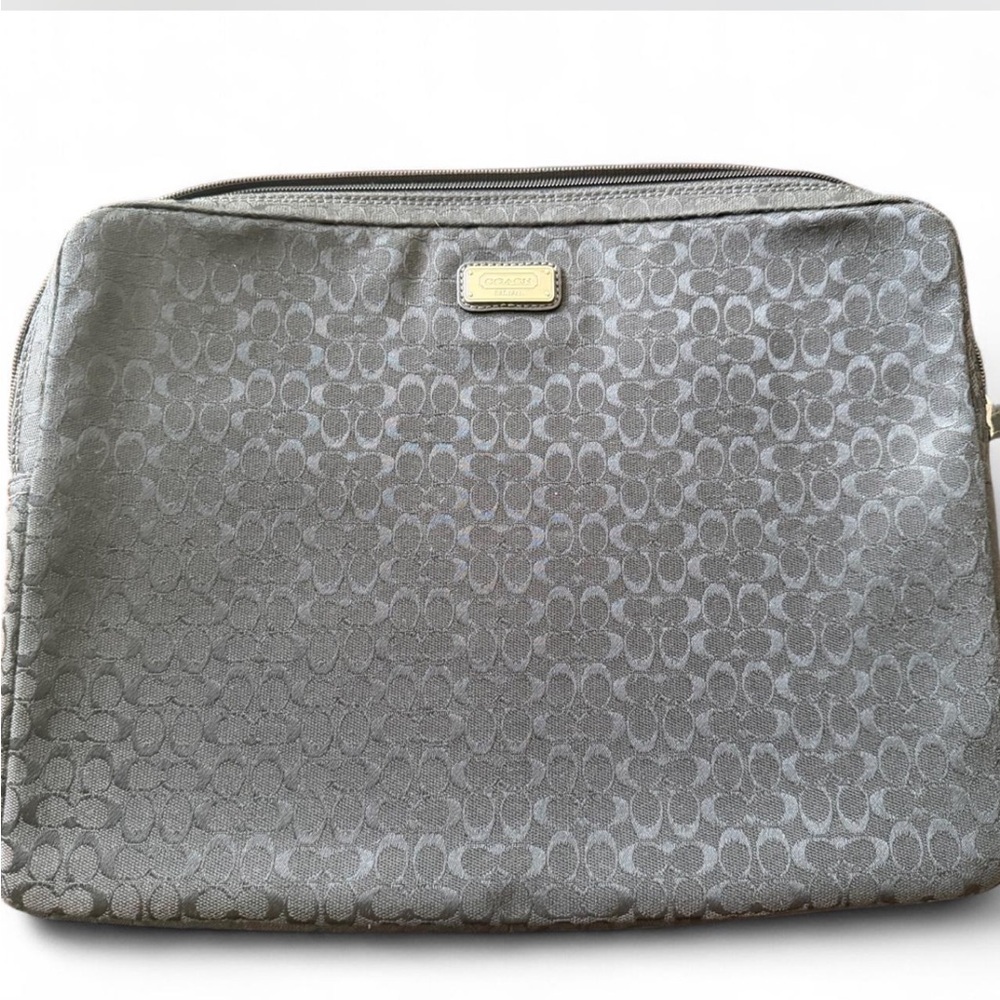 Coach Black Signature Laptop Bag with Logo Plaque